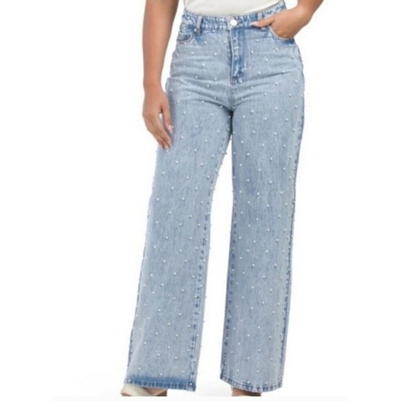 NEW! Blank NYC The Franklin Wide Leg Pearls Denim Jeans SZ 30 - Picture 1 of 10